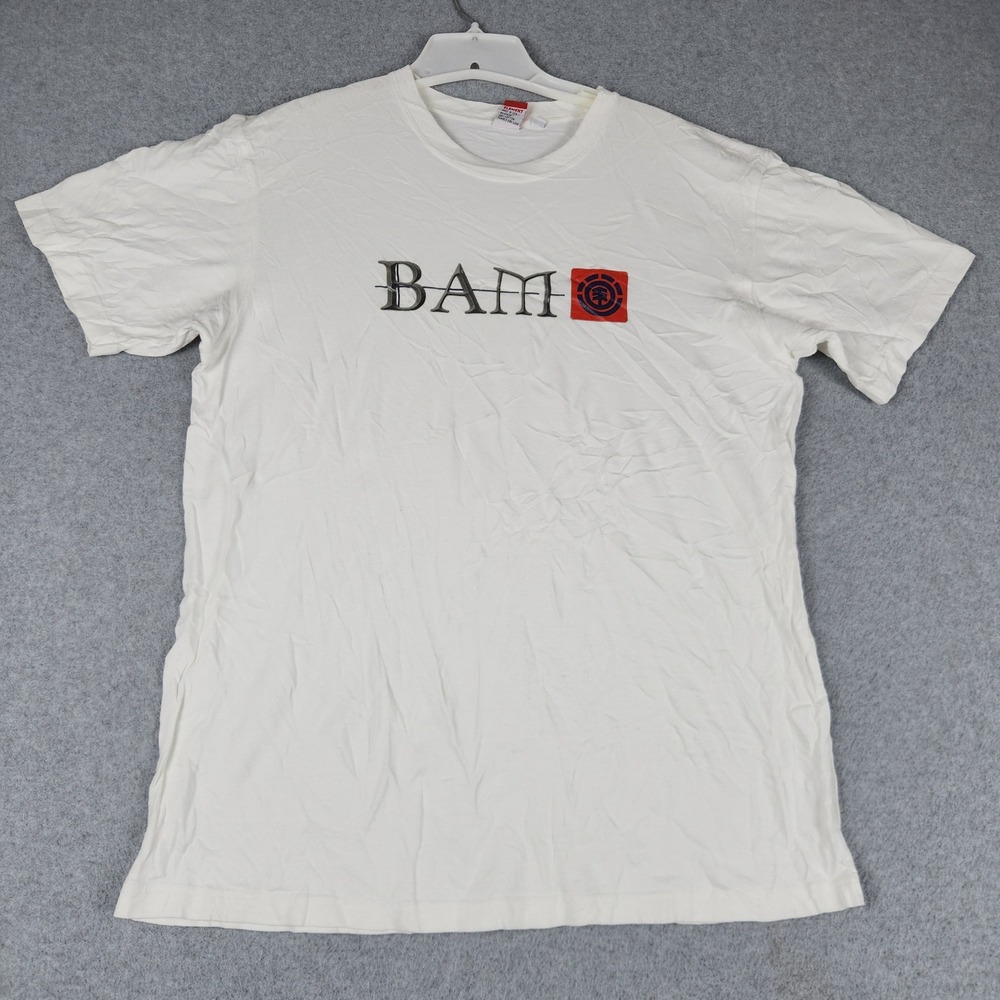 Element Bam Margera T-Shirt Mens L White Graphic Skateboarding Y2K Crew Neck Tee